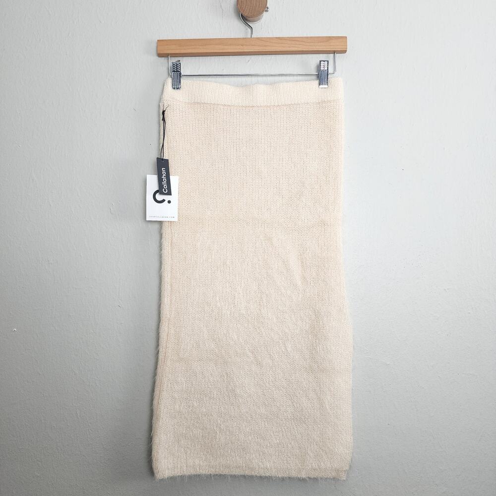 NWT Callahan Revolve Genny Eyelash Fuzzy Knit Midi Sweater Skirt Cream XS